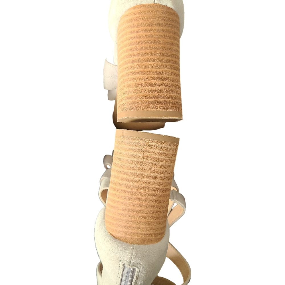 STEVE MADDEN Grey Beige Microsuede 3.5" Block Heel Sandals 11 - Picture 10 of 13